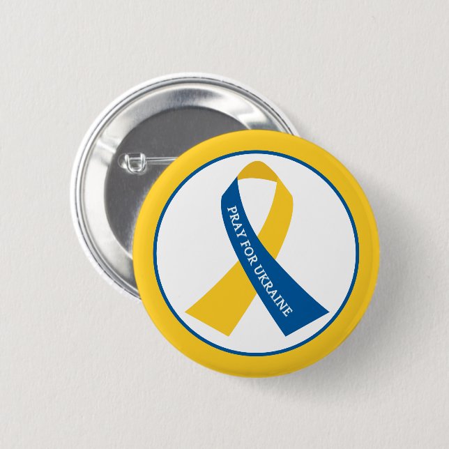 Pray for Ukraine Blue Yellow Ribbon  Button (Front & Back)