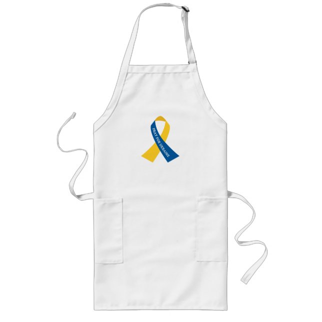 Pray for Ukraine Blue Yellow Ribbon  Long Apron (Front)