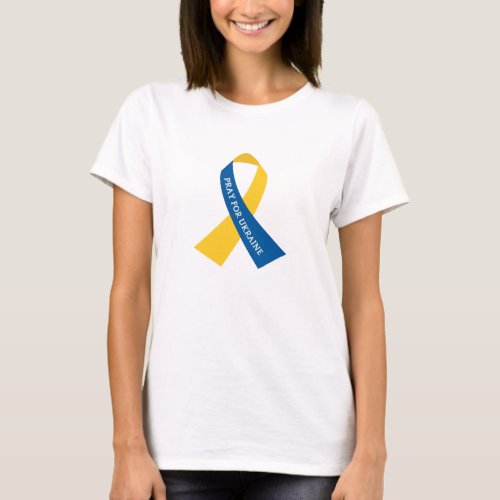 Pray for Ukraine Blue Yellow Ribbon T_Shirt