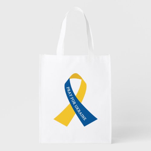 Pray for Ukraine Blue Yellow Ribbonn Grocery Bag