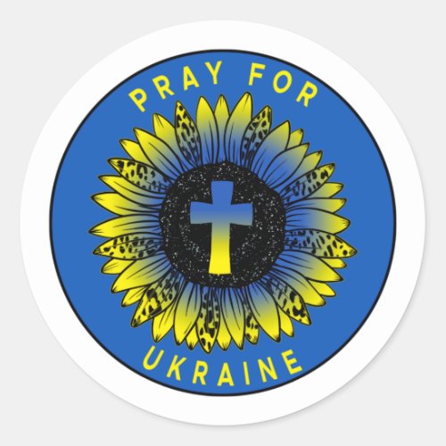 Pray for Ukraine Sunflower and Cross Classic Round Sticker