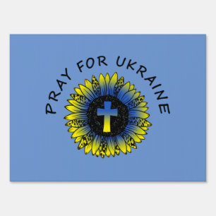 Pray for Ukraine Sunflower and Cross Sign