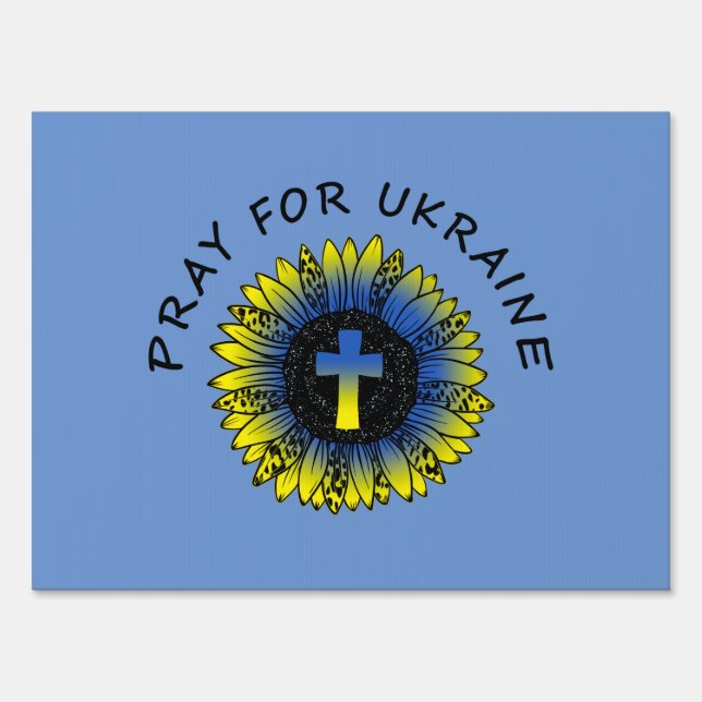 Pray for Ukraine Sunflower and Cross Sign (Front)