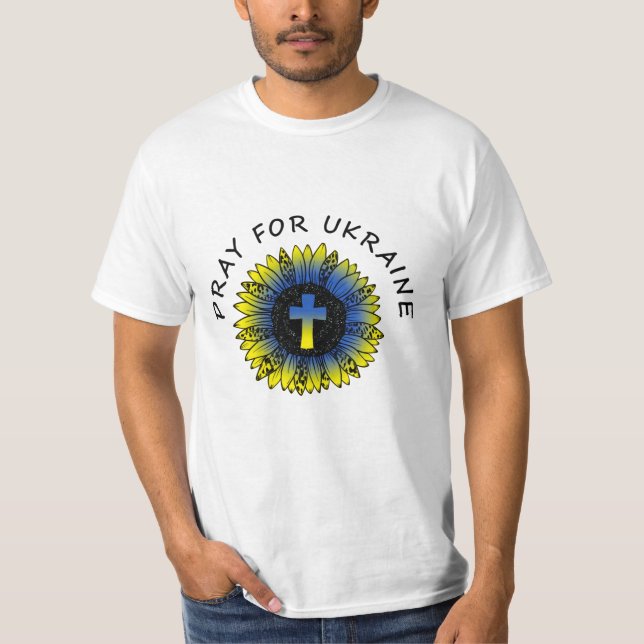 Pray for Ukraine Sunflower and Cross T-Shirt (Front)