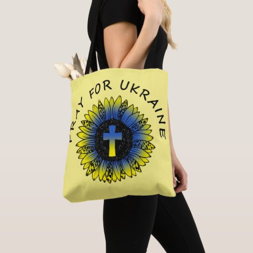 Pray for Ukraine Sunflower and Cross Tote Bag