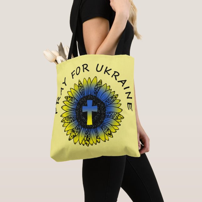 Pray for Ukraine Sunflower and Cross Tote Bag (Close Up)