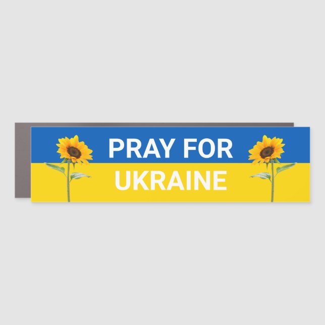 Pray for Ukraine Sunflower Flag Yellow & Blue Car Magnet (Front)