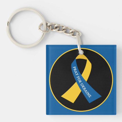 Pray for Ukraine Support Ribbon Square Keychain