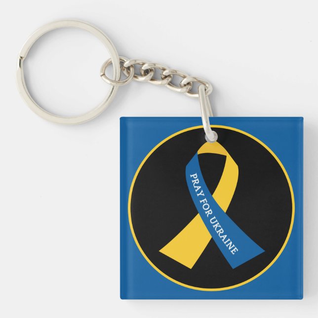 Pray for Ukraine Support Ribbon Square Keychain (Front)
