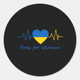 Pray For Ukraine Ukrainian Flag HeartBeat Strong Classic Round Sticker