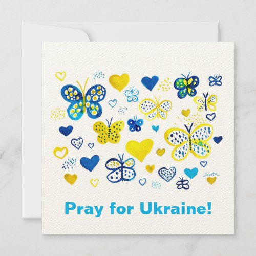 Pray for Ukraine Watercolor Butterflies and Heart