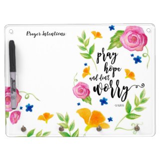 Pray Hope & Don't Worry 4 Peg Rosary Holder Dry Erase Board With Keychain Holder