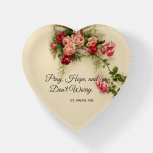 Pray Hope Don't Worry St. Padre Pio Floral Paperweight