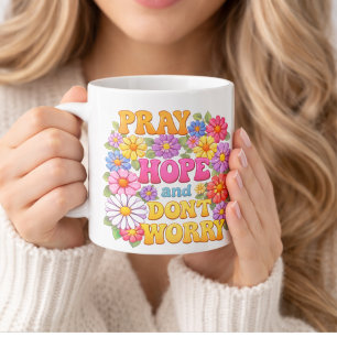 PRAY HOPE DON'T WORRY St. Padre Pio Flowers Two-Tone Coffee Mug