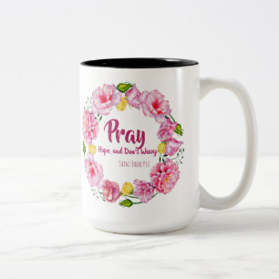 PRAY HOPE DON'T WORRY St. Padre Pio Flowers Two-Tone Coffee Mug