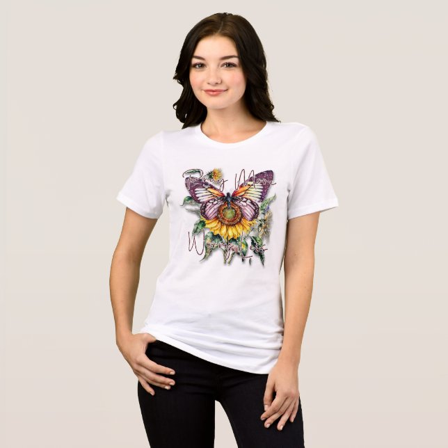 Pray more worry less butterfly Tri-Blend shirt (Front Full)