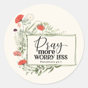 Pray More Worry Less Inspirational Quote Bible Classic Round Sticker