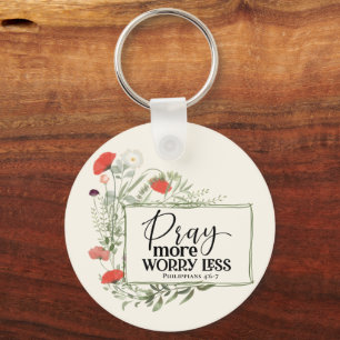 Pray More Worry Less Inspirational Quote Bible Keychain