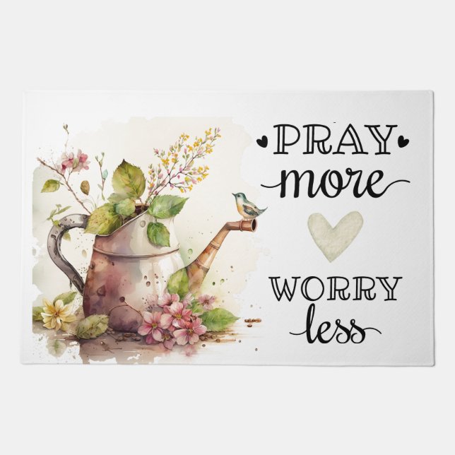 Pray More Worry Less Inspirational Quote Christian Doormat (Front)