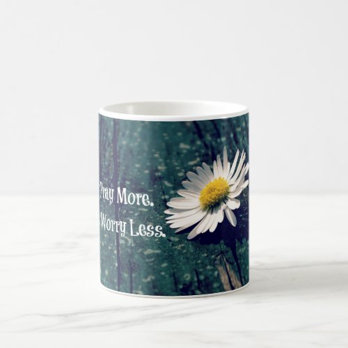 Pray More Worry Less Quote with Daisy Coffee Mug