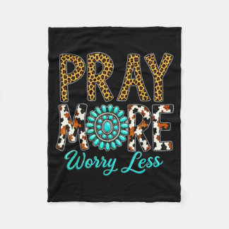 Pray More Worry Less Turquoise Cross Western Fleece Blanket