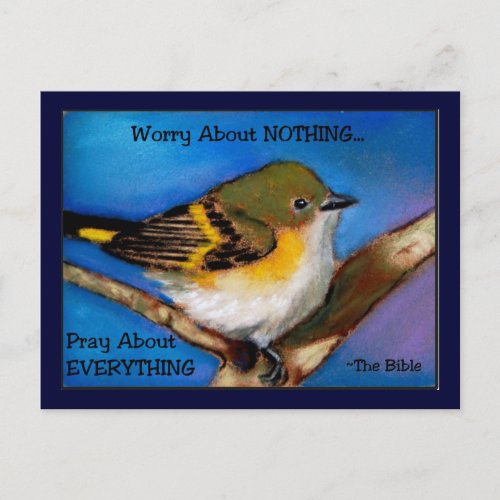 PRAY NO WORRY BIBLE BIRD POSTCARD