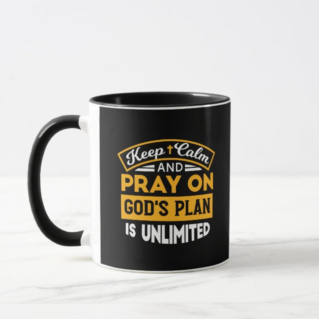 Pray On and Trust God's Unlimited Plan Faith-Based Mug (Left)