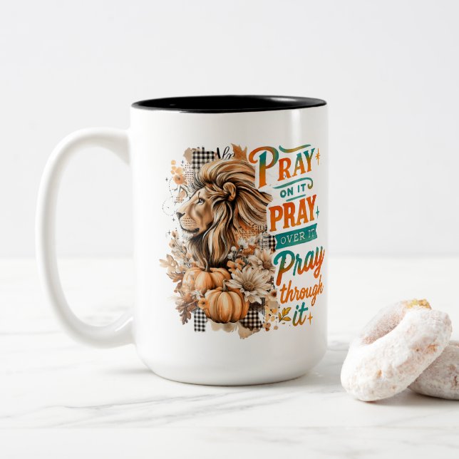 Pray On It....  Two-Tone Coffee Mug (With Donut)