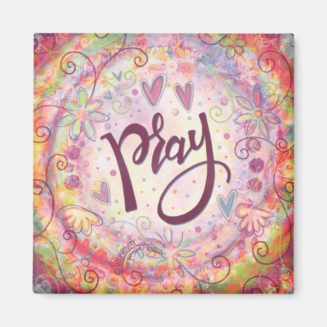 Pray Pray Pink Floral Trendy Inspirational Faith Magnet (Front)