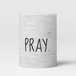 PRAY Text On Birch Tree Pillar Candle