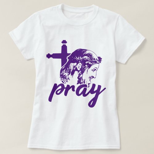 Pray Typography Jesus Image Purple Womens T_Shirt
