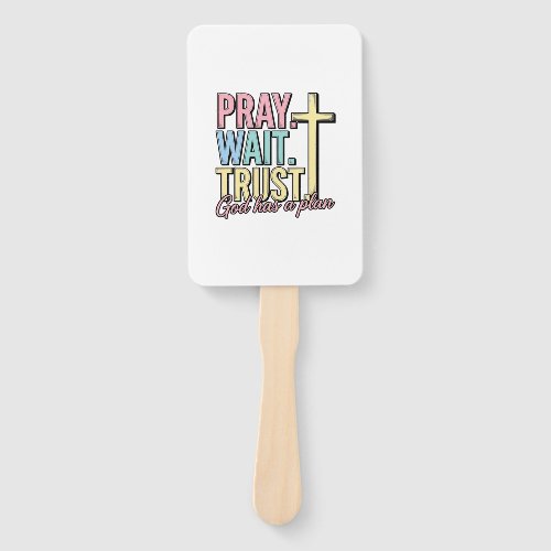 Pray Wait Trust Cross Christian Vintage Hand Fan