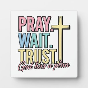 Pray Wait Trust Cross Christian Vintage Plaque