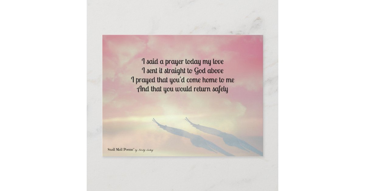 Prayer and a Poem for Your Safe Return Postcard Zazzle