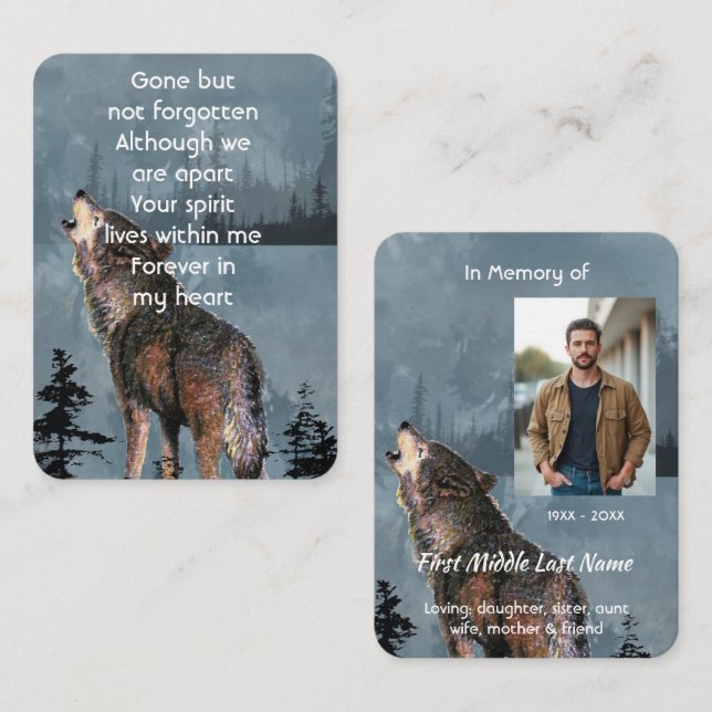 Prayer Card Memorial Keepsake  Howling Wolf (Front/Back)