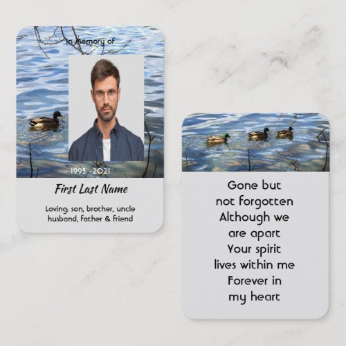 Prayer Card Memorial Keepsake Lake Ducks Birds