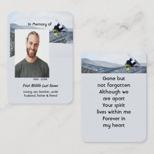 Prayer Card Memorial Keepsake Snowboarding Winter