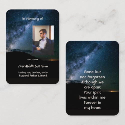 Prayer Card Memorial Milky Way Starry Night Sky
