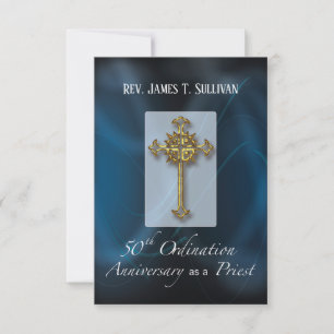 Prayer Card Name 50th Ordination Anniversary Blue