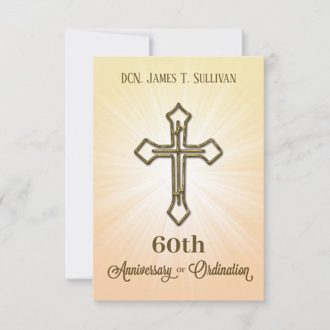 Prayer Card Name Ordination Anniversary Gold Cross (Front)