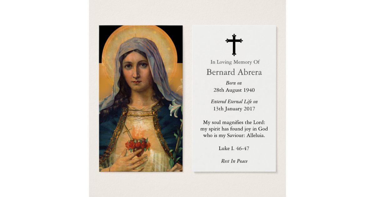 Immaculate Heart Of Mary Prayer Card Immaculate Heart Of Mary Prayer Card