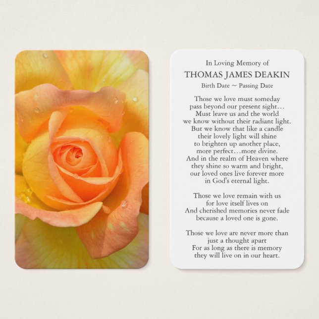 Prayer Cards | Beautiful Yellow Rose (Front & Back)