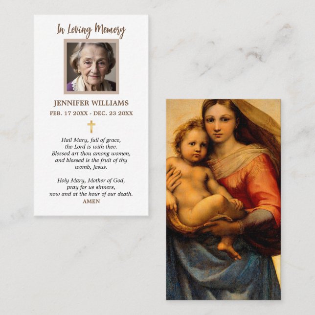 Prayer Cards Religious Sistine Madonna Raphael (Front/Back)