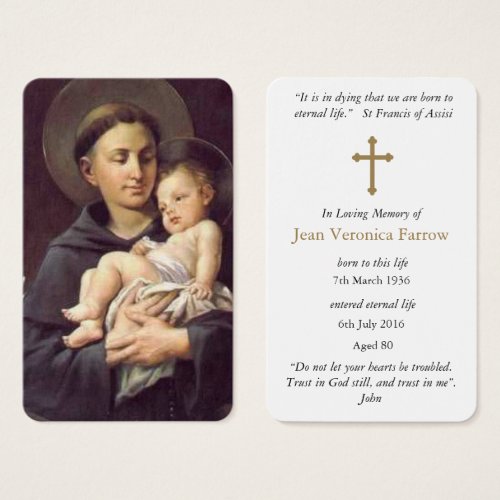 Prayer Cards  St Anthony  Baby Jesus