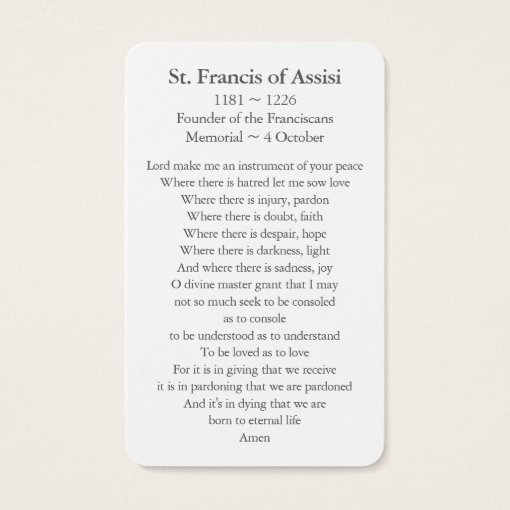 Prayer Cards | St Francis of Assisi 01 | Zazzle