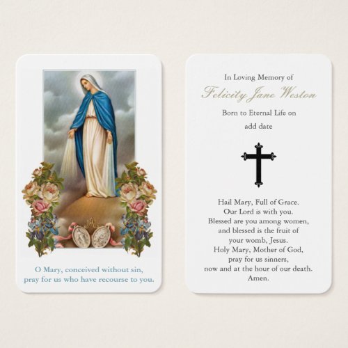 Prayer Cards  Virgin Mary Medal