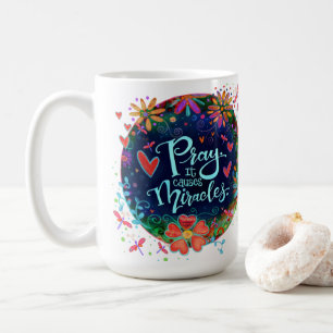 Prayer Causes Miracles Blue Pretty Floral Irelyn Coffee Mug