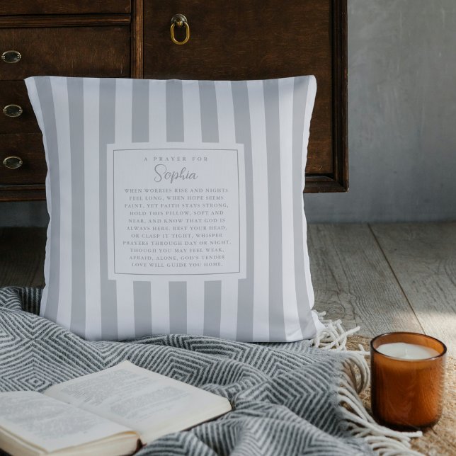 Prayer Faith Gift Psalm 147:3 Keepsake Name Gray Throw Pillow (Creator Uploaded)