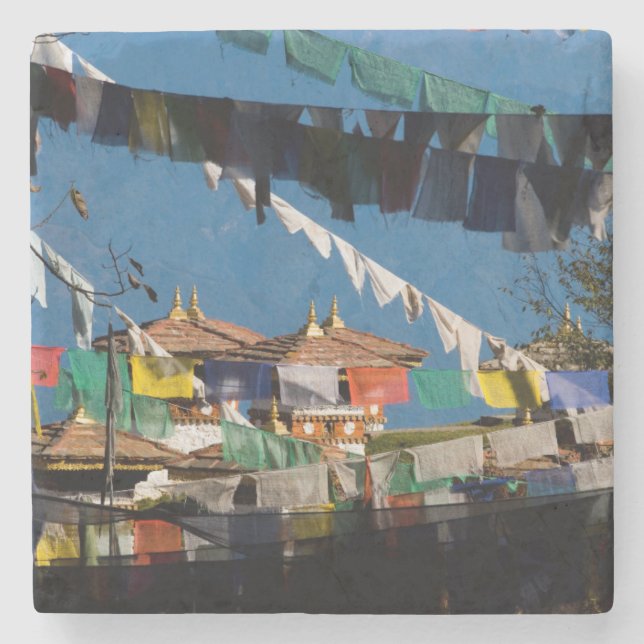 Prayer flags and chortens stone coaster (Front)