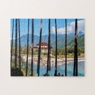 Prayer flags and Punakha Dzong - Bhutan Jigsaw Puzzle